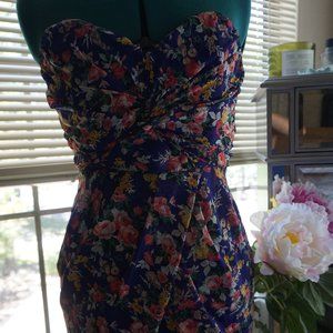 Purple Floral Spring Strapless Dress